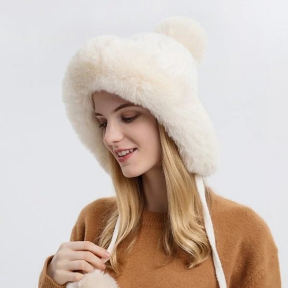 Faux fur trimmed & pom pom knit Hat winter Pink, black, cream, tan or gray - Picture 10 of 15